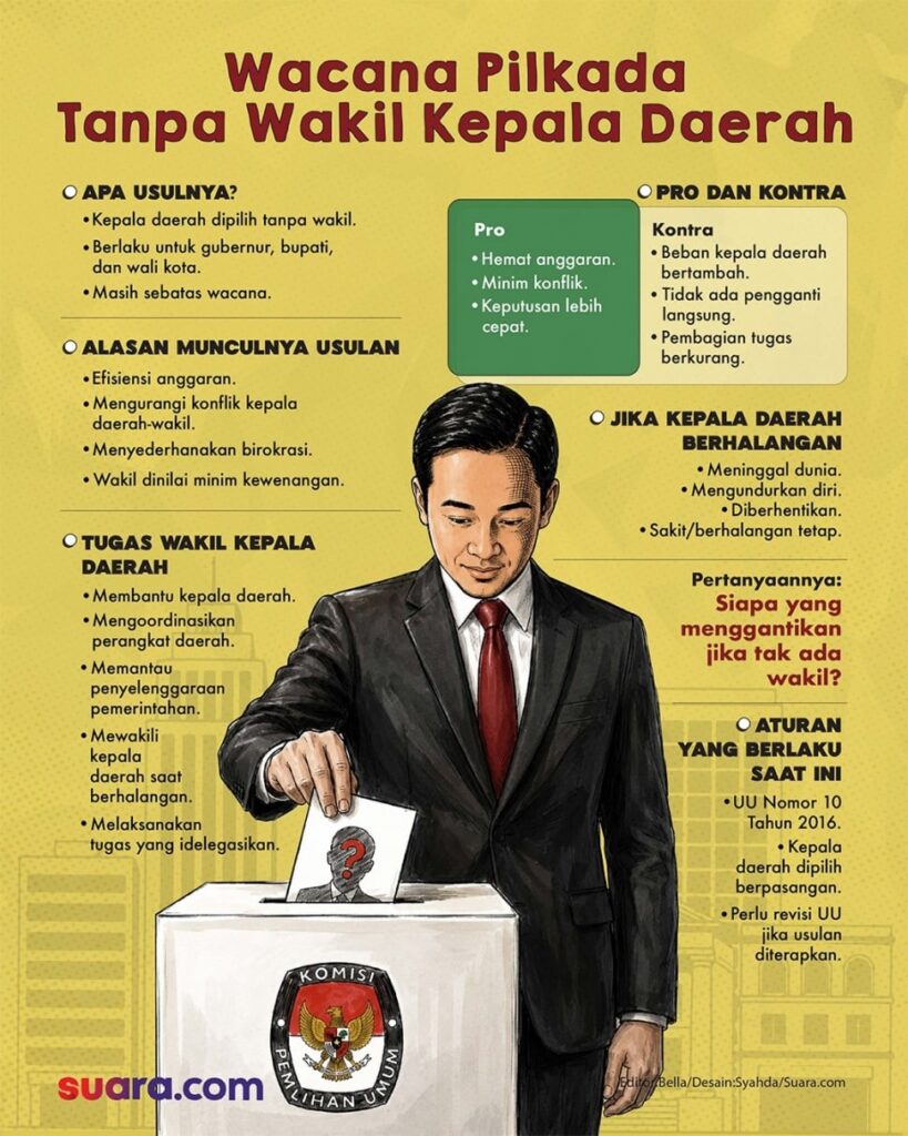 Infografis wacana pilkada tanpa wakil kepala daerah.